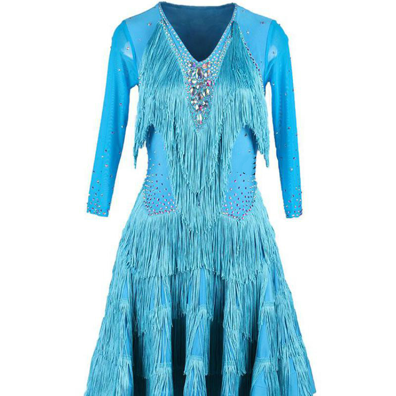 

Brand New Ladies Latin Dance Bright Diamond Competition Suit Jitterba Dance Fringe Performance Skirt Square Jumpsuit Skirt, Photo color