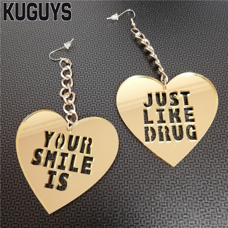 

KUGUYS Acrylic Hyperbole Large Drop Earrings for Women Brincos Heart Tassel Earring Woman HipHop Jewelry Pendientes Oorbellen