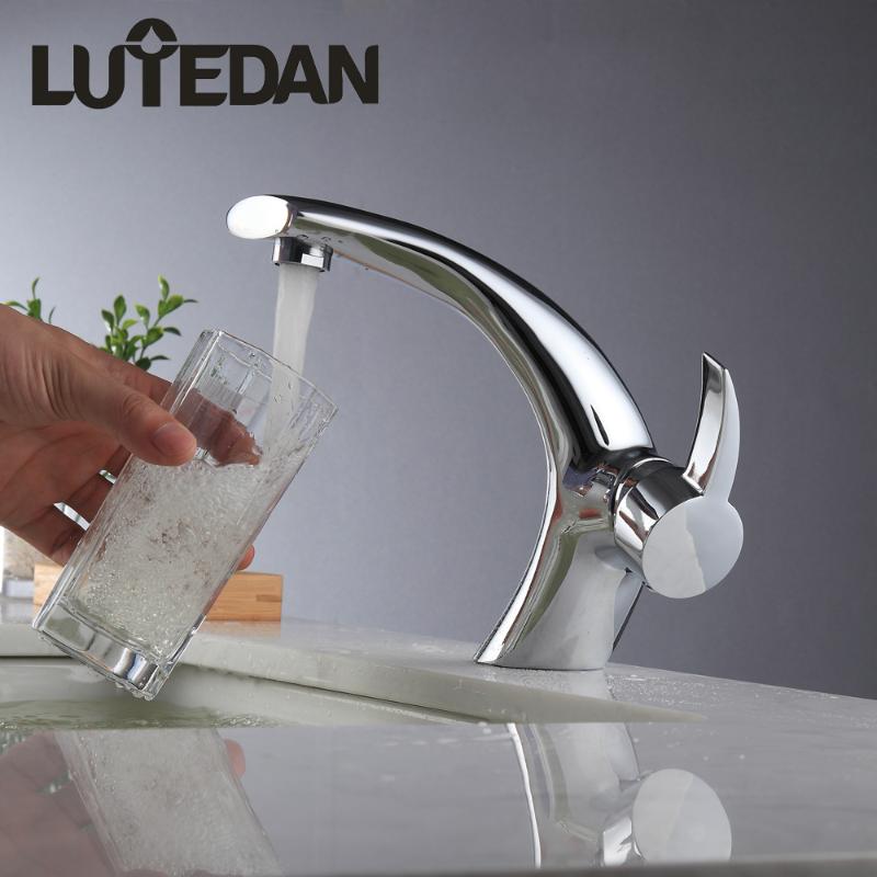 

Lutedan Brass Basin Faucet Bathroom Sink Mixer Hot And Cold Water Faucet Deck Mounted Single Hole Mixer Taps