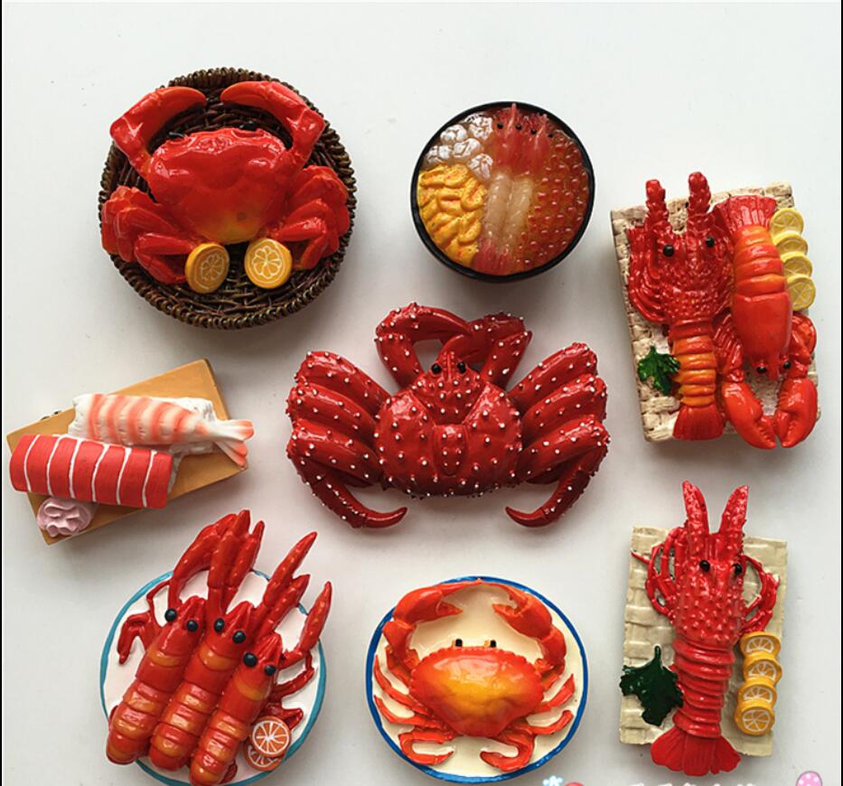 Fridge Magnets Sea life series seafood king crab lobster oyster resin refrigerator stickers-image-568415091