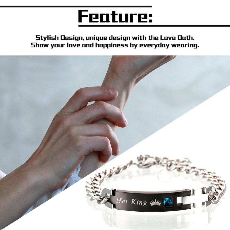 

Lover's Bracelets Her King His Queen Couple Bracelets Titanium Stainless Steel Charming Gift Matching Set For Couples
