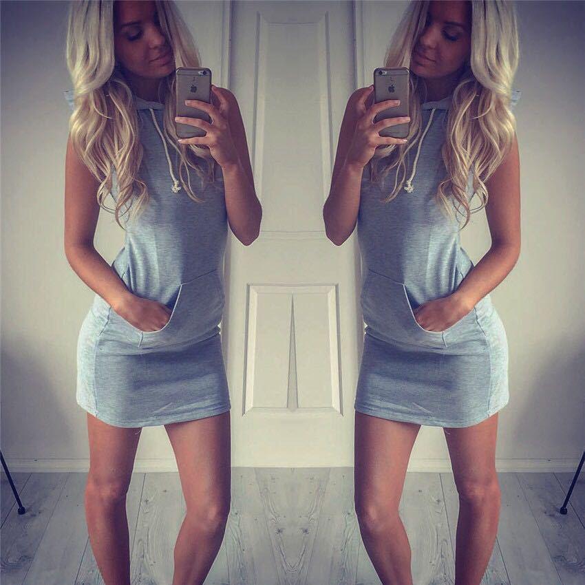 summer womens casual sport sleeveless hoodie slimming skirt striped solid color jogging fitness hoodie skirt-image-567514849