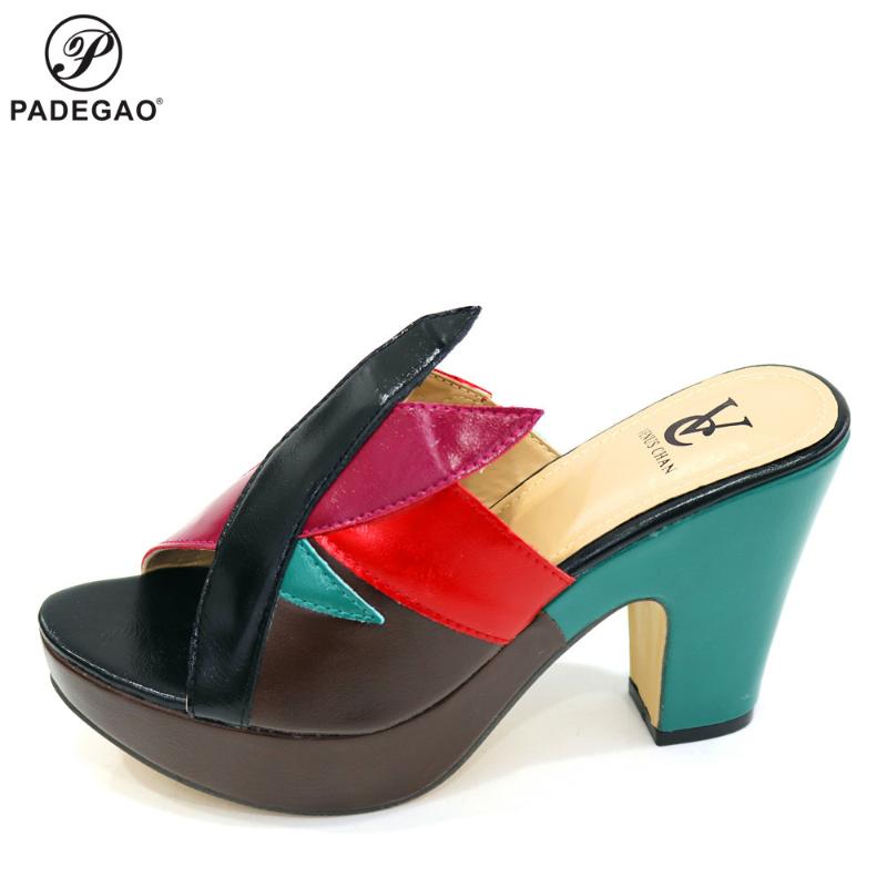

New Arrival Women Slipper Elegant Italian Women Sandals Shoes for Parties African Wedding High Heels Slip on Pumps Shoes, Photo color