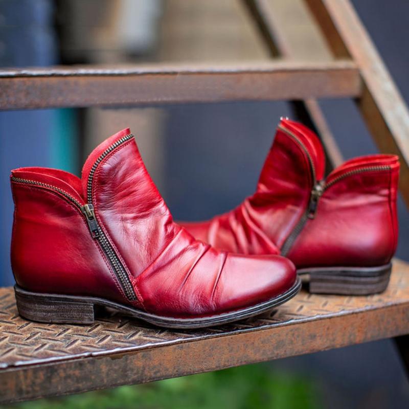 

Leather Waterproof Snow Boots Women Short Boots Casual Retro Solid Colors Short Ankle Zipper Shoes Ankle For Women, Purple