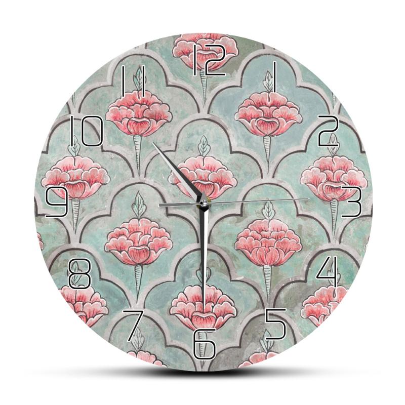 

Vintage Mughal Wall Rounded Printed Acrylic Wall Clocks Retro Old School Style Home Decor Clocks Living Room House warming Gift