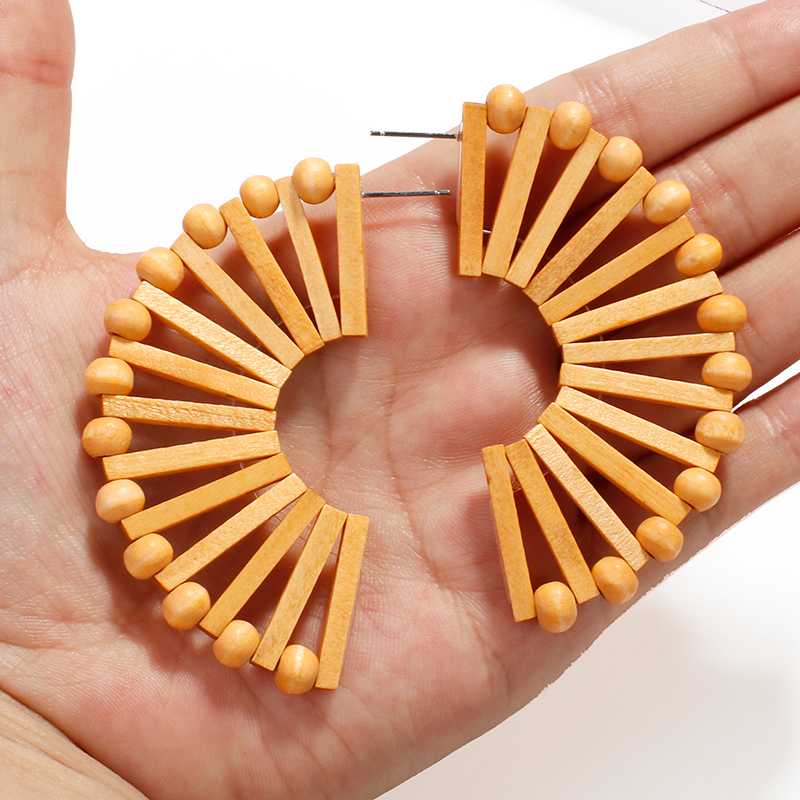 

AENSOA Ethnic Vintage Wooden Big Round Earring Unique Ethnic Geometric Handmade Hollow Wooden Braid Drop Earring For Women