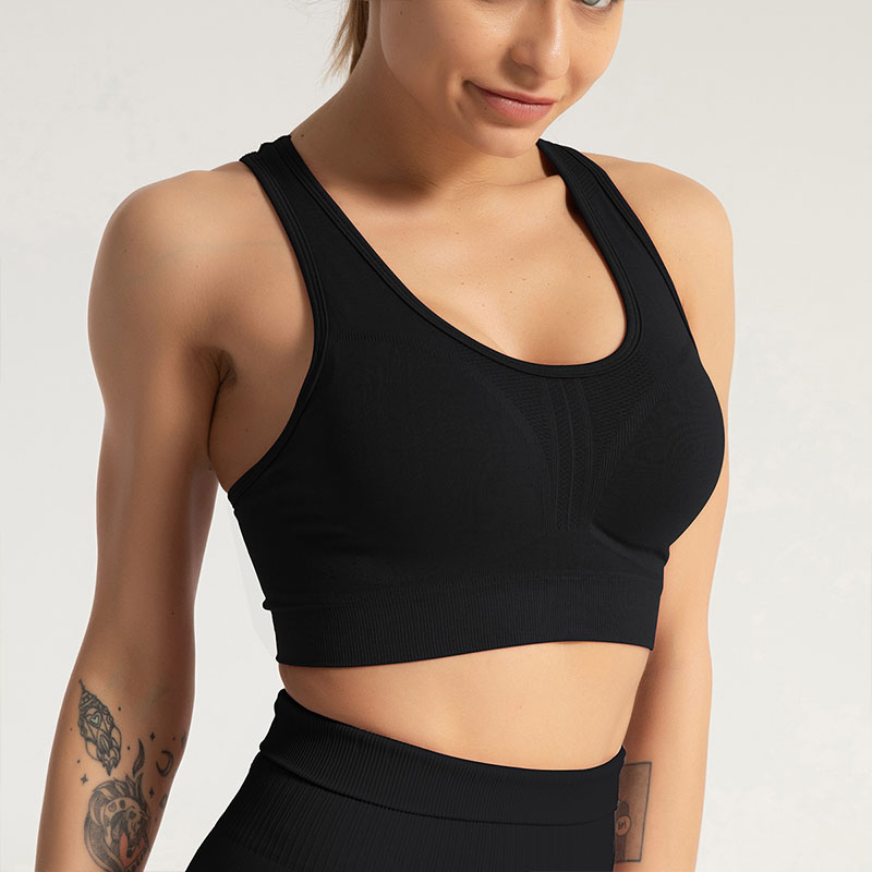 

Para Praia Gym Bra SportsWear Training High impact Seamless Sports Bra for Yoga Fitness Gym Shockproof Sports With Pads, Black