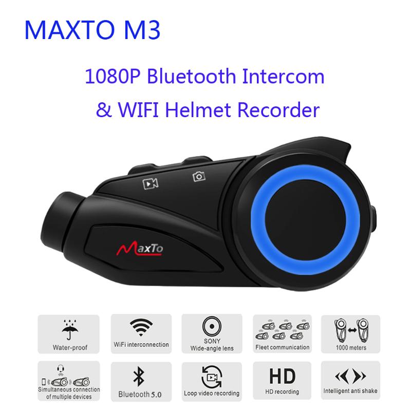 

Maxto M3 Waterproof Motorcycle Bluetooth & WIFI Video Recorer 6 Riders Helmet Intercom Interphone with HD Sony 1080P Lens DVR