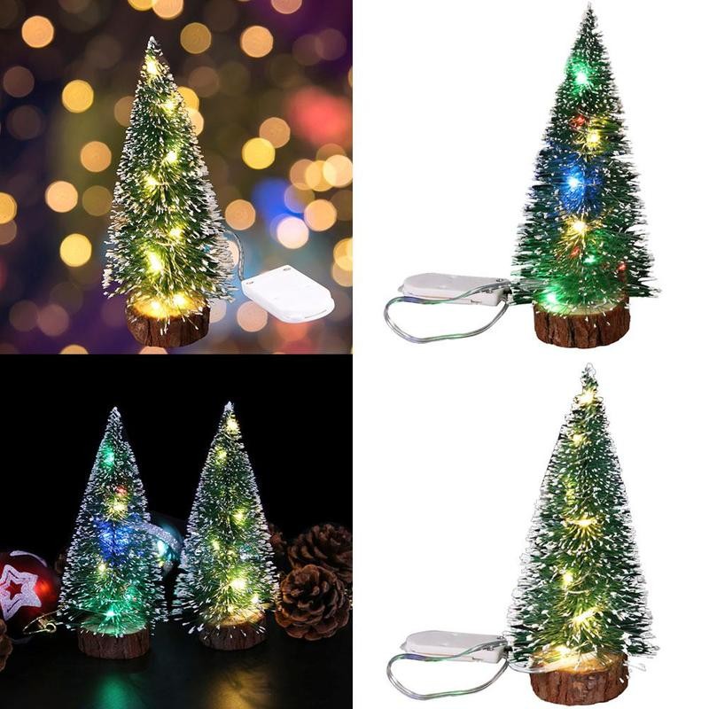

Mini Christmas Tree Led Light Pine Needle With Wood Base Diy Home Table Top Decor Christmas Tree Pendant New Year Gifts
