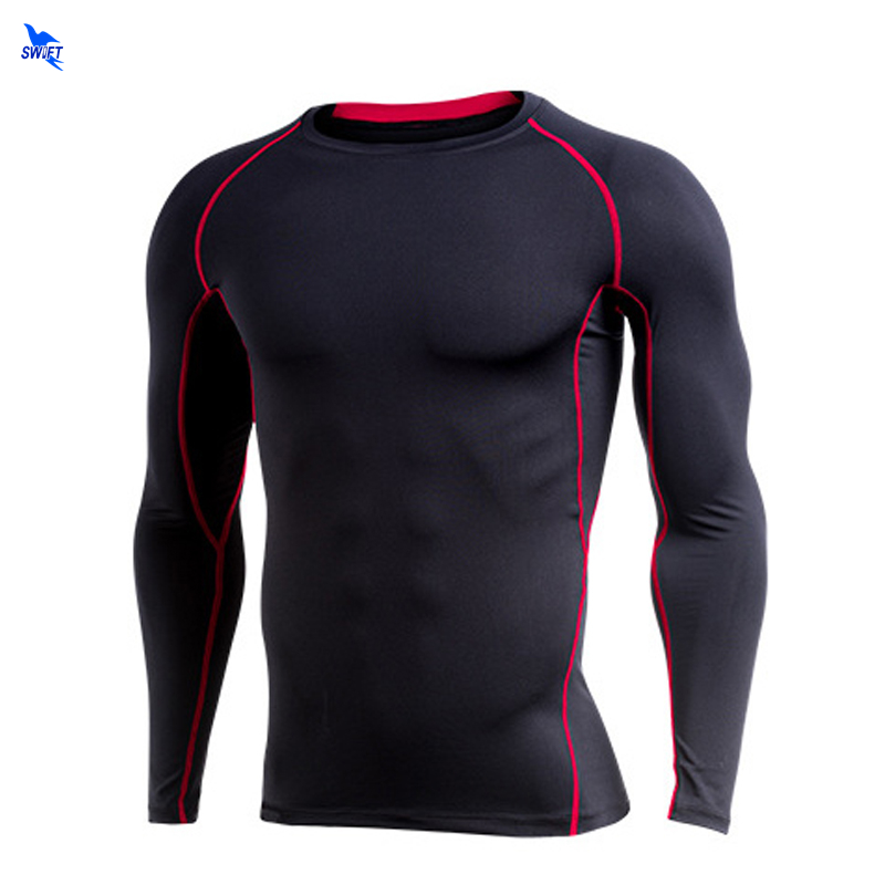 

Men's Sports Running Shirt Quick Dry Men Long Sleeve Fitness Basketball Soccer Training T-shirt Gym Compression Sportswear Tops, Red line