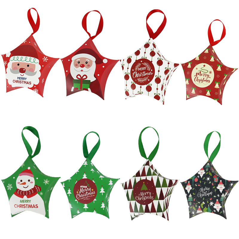 

5pcs Christmas Five-pointed Star Candy Box Santa Claus Snowman New Year Christmas Gift Packsging Boxes Xmas Party Decor Supplies
