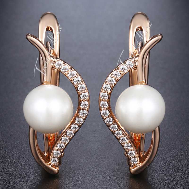 

Leaf Shaped Stud Earrings For Women 585 Rose Gold Simulated Pearl Earrings Fashion Womnan Jewelry 2020 Accessories Gifts HGE172