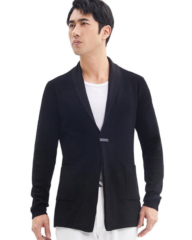 

Zhili Men' Shawl Collar Relax Knitwear Cardigan, Black