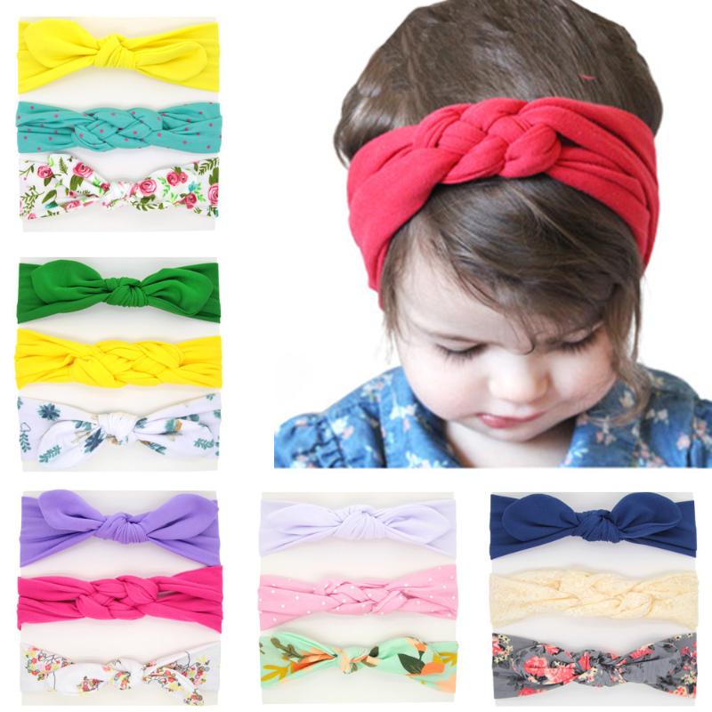 

3Pcs Baby Headbands Toddler Turban Baby Floral Cotton Lace Haarband Ears Elastic Hairbands For Girl Hair accessories, 6014-7