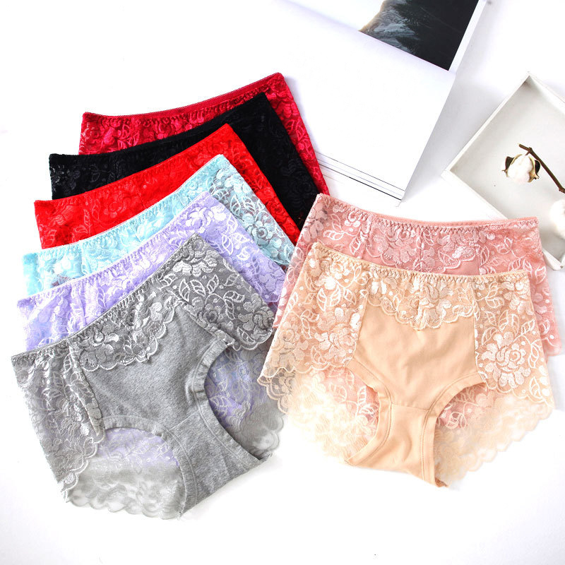 

8 Colors Lace Soft Women Plus Size Elasticity Girls 2020 New Arrival Cotton Hot Sale Female Brief Underwear 1PC Comfortable Sexy, Skin color