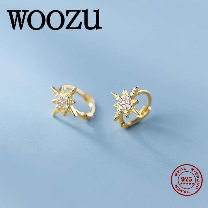 

WOOZU Real 925 Sterling Silver White Zircon Simple Star Hoop Earrings For Fashion Women Party Wedding Fine Jewelry Accessories