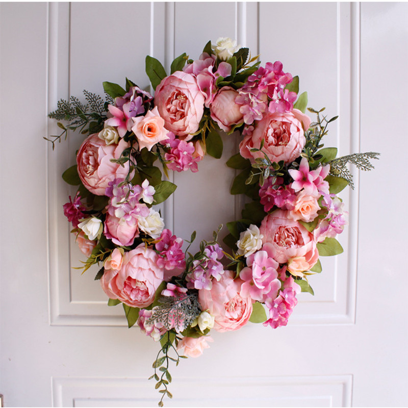 

DIY rose peony wreath door decoration hanging decoration fake wreath wedding accessories Free Shipping, Milky white