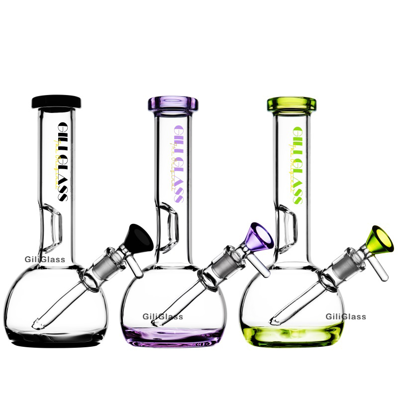 

9 Inches Top quality glass bong herb water pipe dab rig oil rigs pipes with bowl black pink color glass bongs