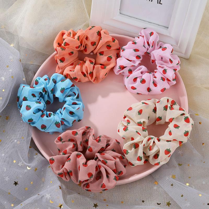 

Korean Cute Strawberry Scrunchies Women Flowers Elastic Hair bands Lace Gum Hair Tie Ponytail Hold Accessories
