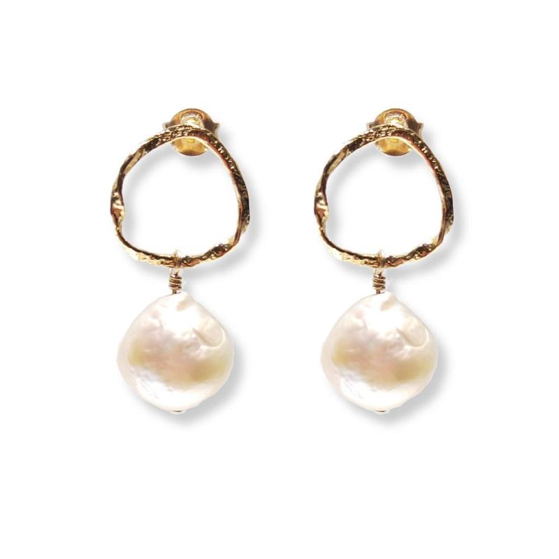 

Lii Ji Real White Baroque Pearl Stud Earrings Geometric 925 Sterling Silver 18K Gold Plated Earrings Elegant Jewelry For Women