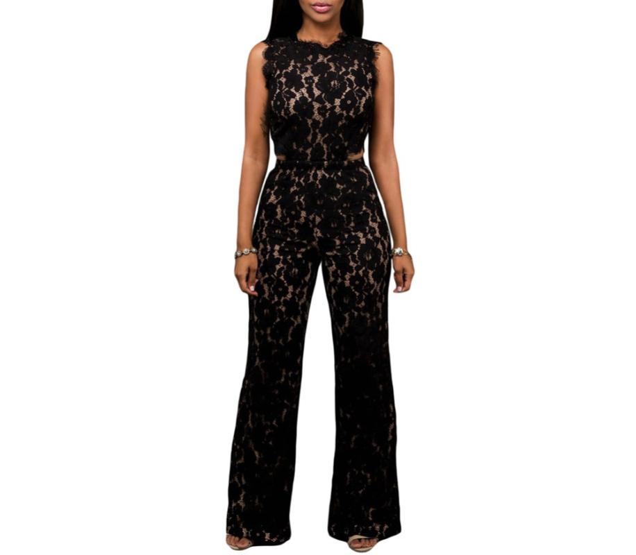 

FGirl Jumpsuit Overalls Black Lace Nude Illusion Back Cutout Jumpsuit Rompers Womens Romper FG31375, Black;white