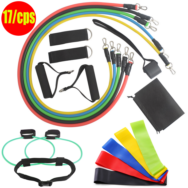 

17 Pcs/Set Latex Resistance Bands Crossfit Training Exercise Yoga Tubes Pull Rope,Rubber Expander Elastic Bands Fitness with Bag