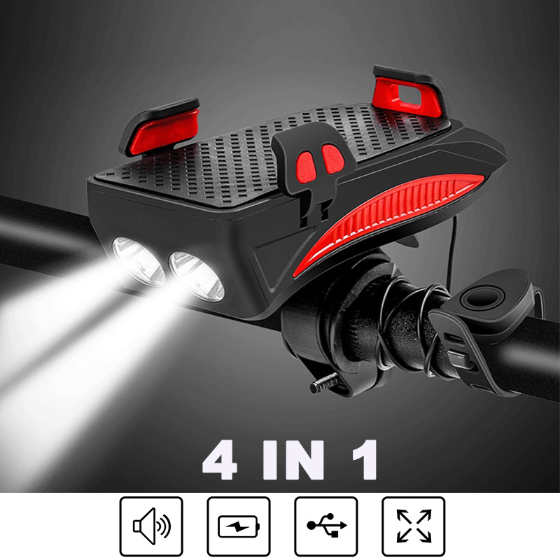 

Bike phone holder USB rechargeable bicycle light Power bike bell front light LED bicycle lantern headlight
