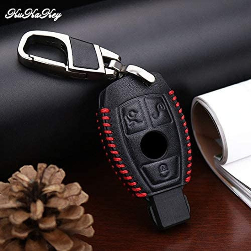 

Red Line Car Key Case Cover For Mercedes Benz W203 W210 W211 AMG C E CLS CLK CLA SLK Key Shell Fob car accessories, Black