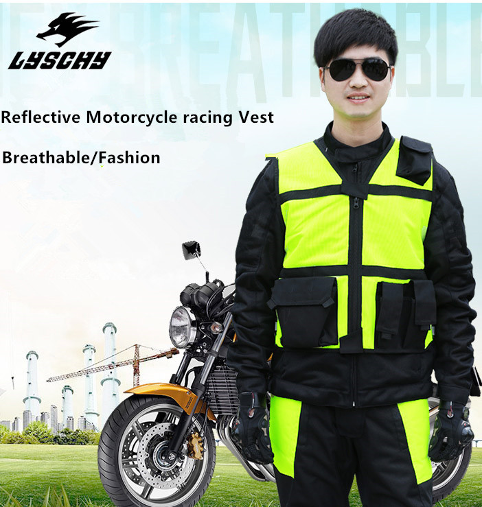 

LYSCHA Motorcycle Reflective Vest Motorbike Safty Clothes Moto Warning High Visibility Jacket Waistcoat Team Uniform -3XL