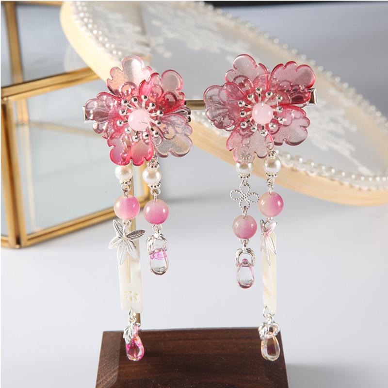 

1 Pair Gift Chinese Style Alloy Glazed Flower Lightweight Tassel Jewelry Hairpin