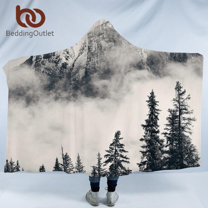 

BeddingOutlet Forest Hooded Blanket Coniferous Tree Sherpa Fleece Wearable Blanket Foggy Mountain Nature Beauty Throw