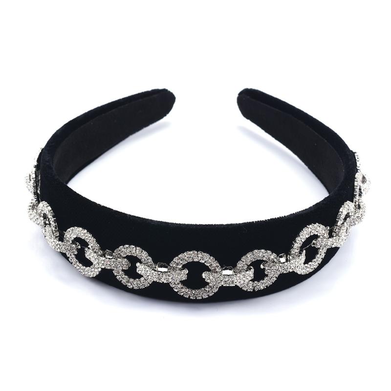 

Shiny Crystal Round Headbands Vintage Thick Black Velvet Head Band Lady Wide Soft Hairbands Fashion Korean Women Girls Jewelry