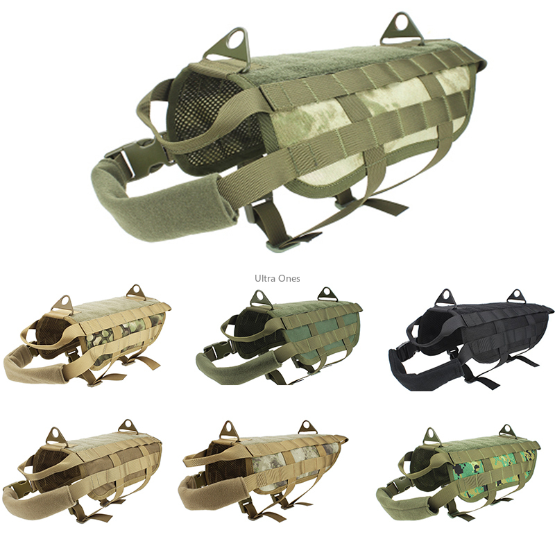 

Tactical Service Dog Vest Camo Training MOLLE Working Duty Dog Vest Multicam Hunting Working Combat Pet Harness, Black