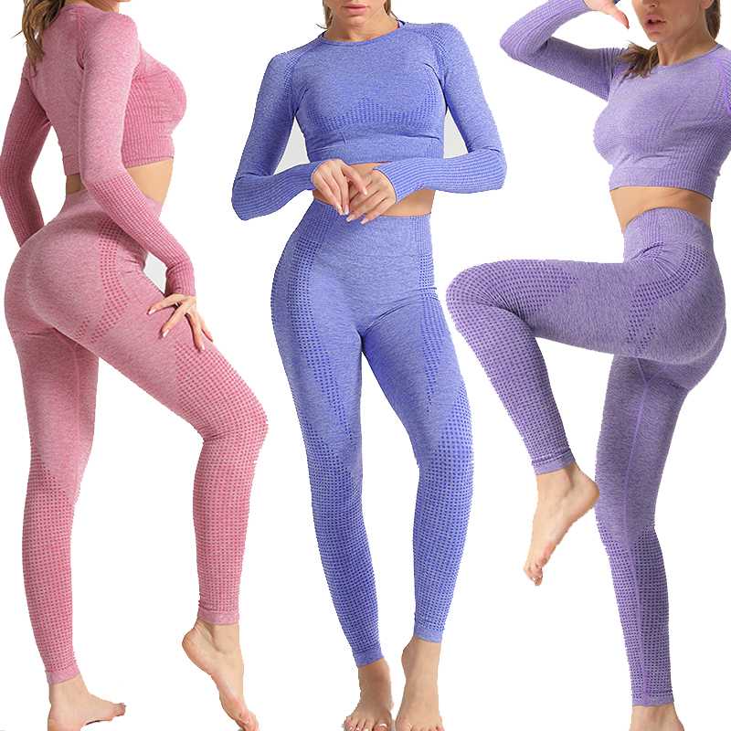 

Women Seamless Sprot Set Fitness Sports Suits GYM Cloth Long Sleeve Shirts High Waist Running Leggings Workout Pants Shirts, 27