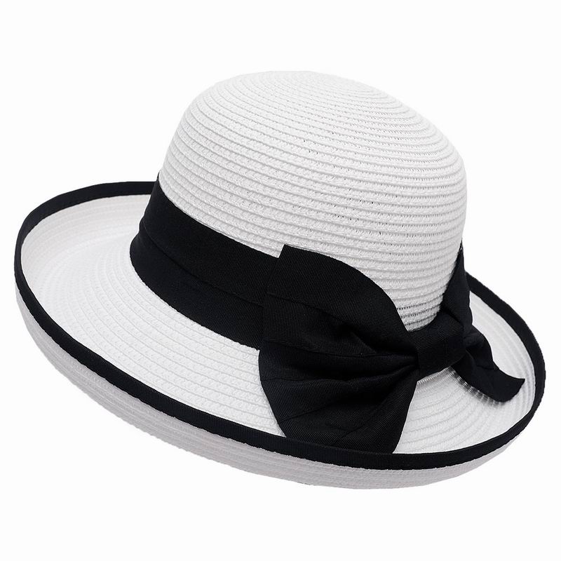 

2020 New British Straw Hats Fashion Elegant Women's Bow Hats, White