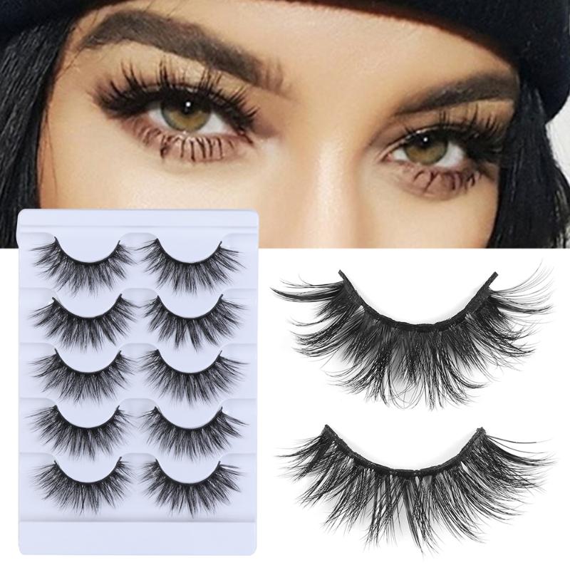 

5 Pairs 3D False Eyelashes Wispies Cross Natural Long Fluffy Eyelashes Handmade Cruelty-free Fake Lashes Eye Makeup Tools