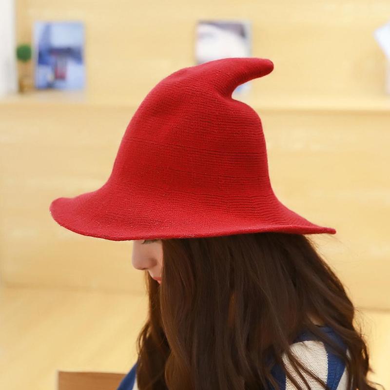 

Fashion Solid Color Wide Brim Woolen Yarn Knitted Hat Witch Cap Christmas Gift