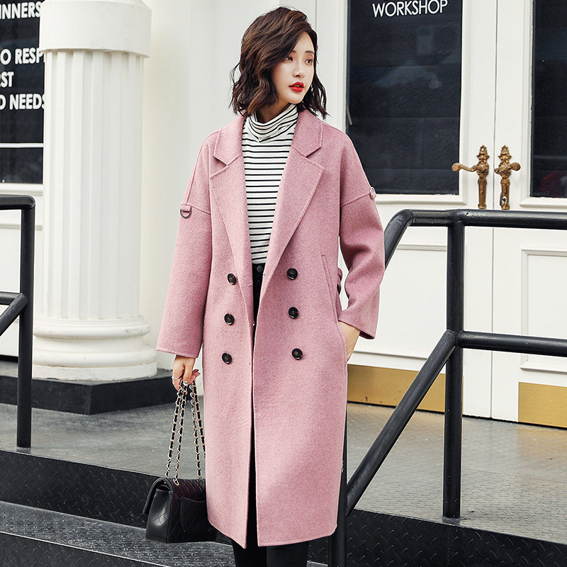 

Woolen coat female long section autumn and winter19 new Korean version of the double-breasted lapel Slim thin woolen, Beige