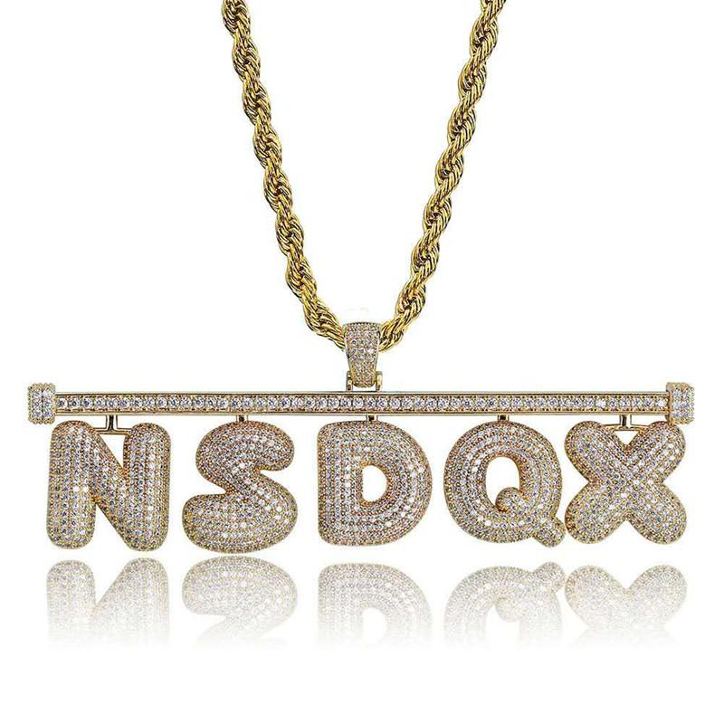 

A-Z Hip Hop Custom Name Bubble Letter Necklace Gold Silver Color New Style Iced Out Micro Paved CZ Stone Necklace for Men Women