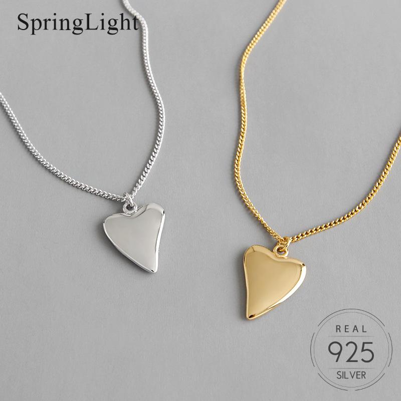 

Springlight S925 Silver Jewelry Smooth Love Heart Shape Necklace Gold Silver Two Color Romantic High Quality Girlsfriend Gifts