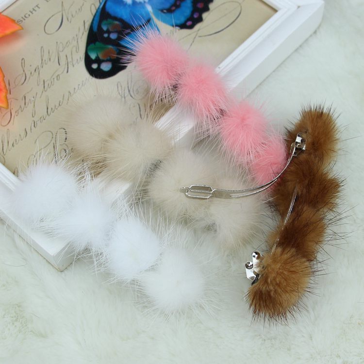 

Korean style real ball plush hairpin spring clip fur headdress hair accessories
