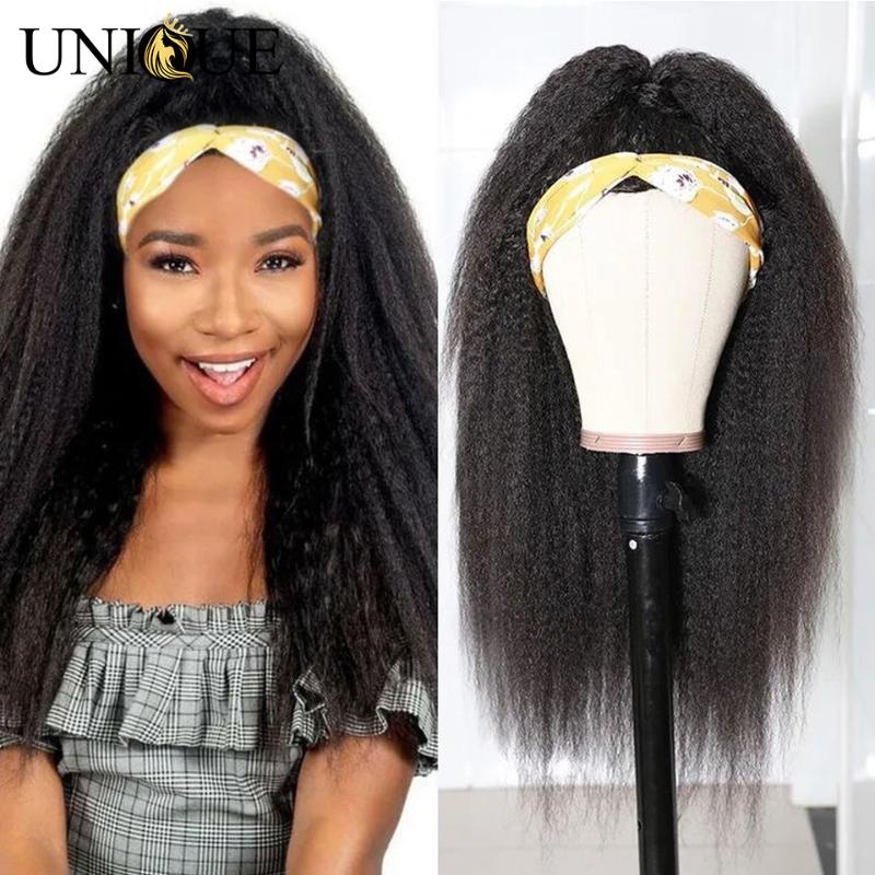 

Headband Human Hair Wig Kinky Straight None Lace Front Wigs Glueless Brizilian Hair Machine Made Headband Wig for Black Women, As pic