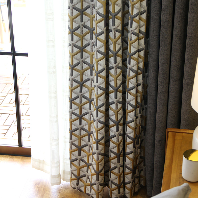 

Custom curtain Nordic modern Stitching Thicken Chenille Y-line shade livingroom bedroom window blackout curtain yarn tulle M514, Tulle sheer