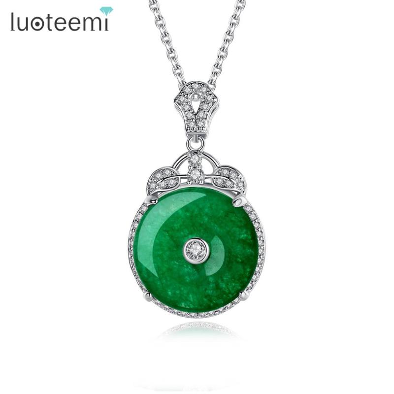 

LUOTEEMI Chinese Traditional Green Pendant Necklaces Women Wedding Banquet Clear CZ Elegant Fashion Jewelry Gift Bijoux