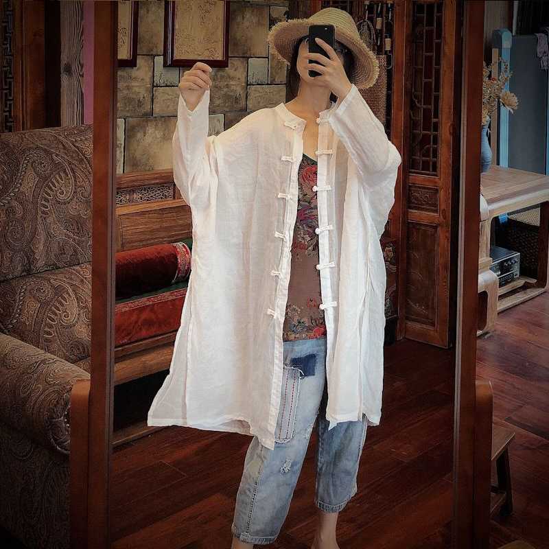 

Johnature Women Trench Loose Vintage Coats 2020 Autumn Casual Long Sleeve Button Linen Plus Size Women Sun protection Trench, Pink