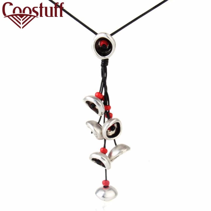 

Vintage Jewelry Choker Long Necklace for Women Plant Flower Beads Statement necklace&pendant Red Beads Silver Color Flower Woman