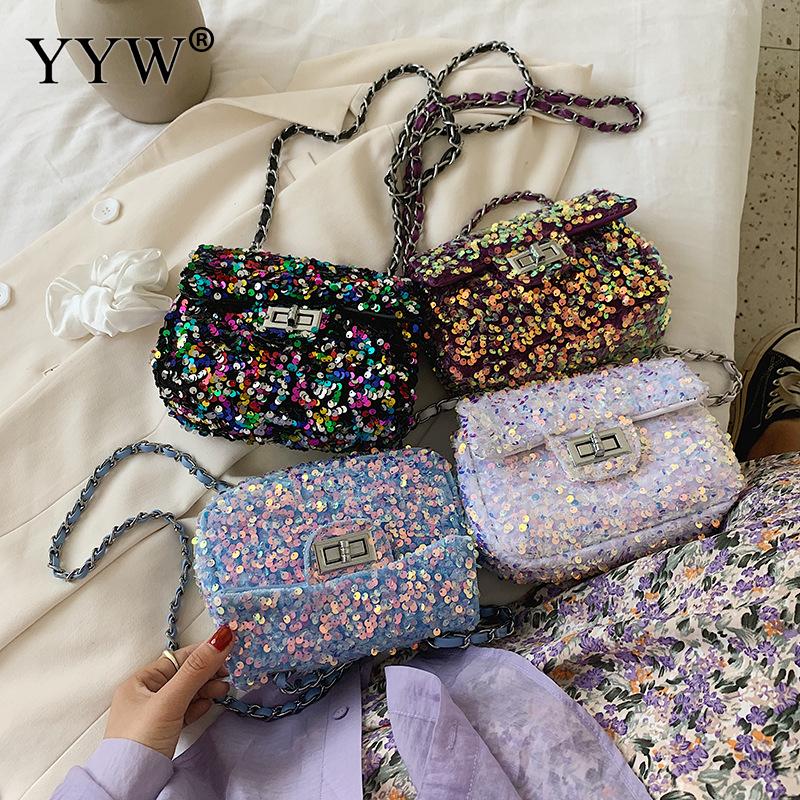 

sequined shoulder bag female chain crossbody bags with travel shopping purse handbag women 2020 fashion luxury clutch sac a main, Black