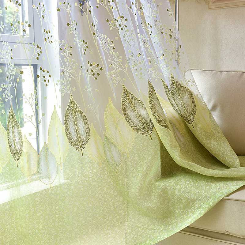 

Green Leaves Tulle Curtains for Living Room Kitchen Modern Home Decoration Burnout Windows Curtains for Bedroom Sheer, As pic