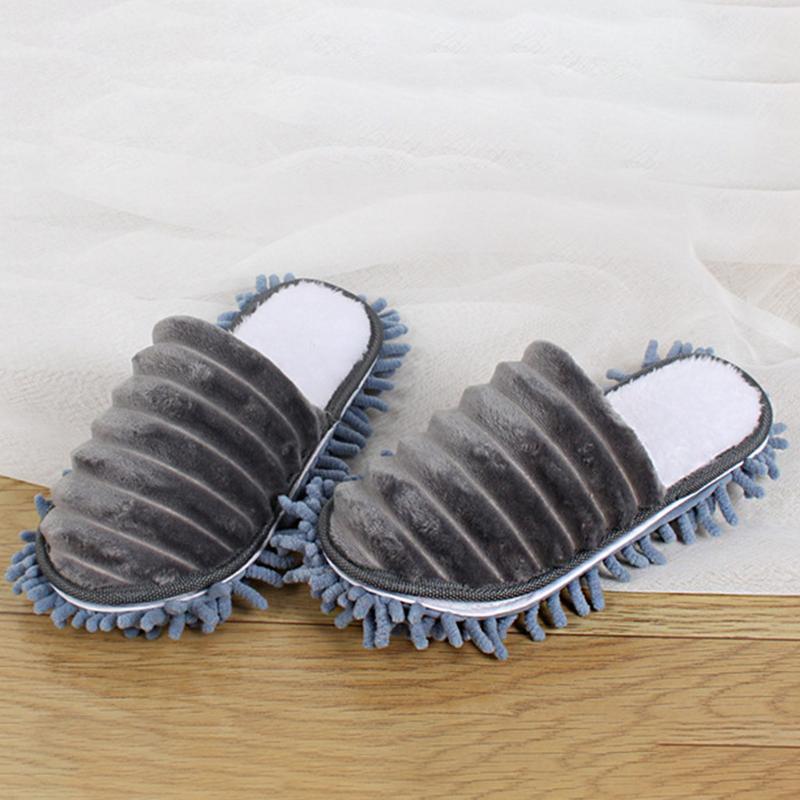 

1 Pair Home Detachable Sole Plus Velvet Lazy Mop Slippers Thickened Dust Remove Floor Cleaning Erase Stains Scratchproof Warm, Gray