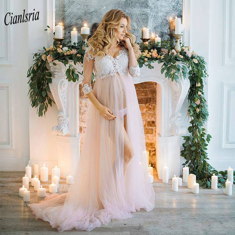 

Elegant V-Neck Three Quarter Sleeves Pregnant Woman Wedding Dress Front Split Appliques Lace Long Bridal Wedding Dresses, Red